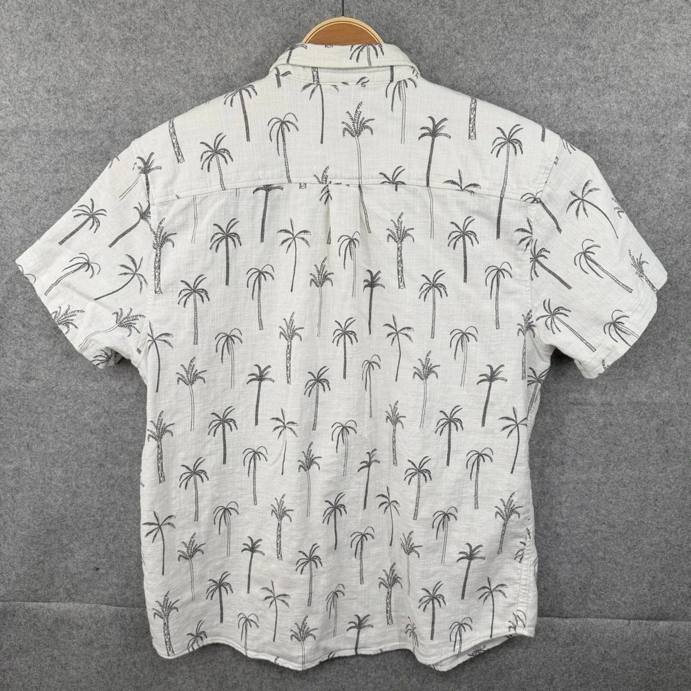 Marine Layer Shirt Mens XL White Green Palm Tree Button‎ Up Hemp Camp Hawaiian - Picture 3 of 10